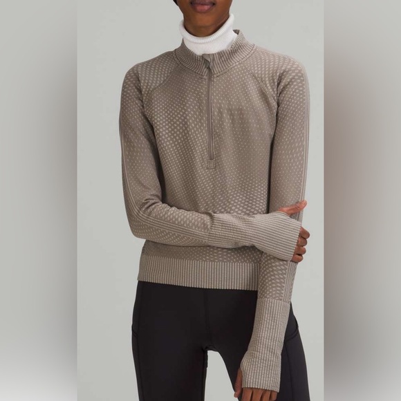 lululemon athletica Tops - Lululemon Rest Less Cropped Half-
Zip Grid Warp Rover / Raw Linen - Taupe Color‎